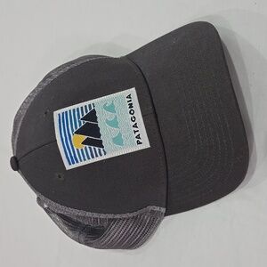 Patagonia Gray Mesh Trucker Hat Cap Waves Mountains Patch